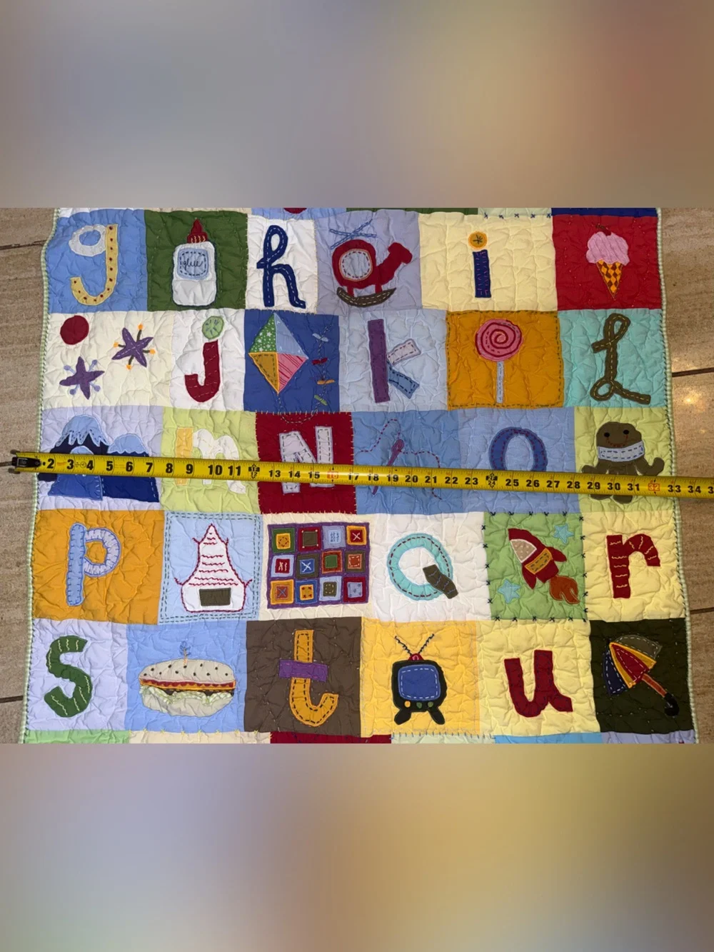 Pottery Barn Kids Patchwork ABC Baby Quilt Reverse Gingham 36